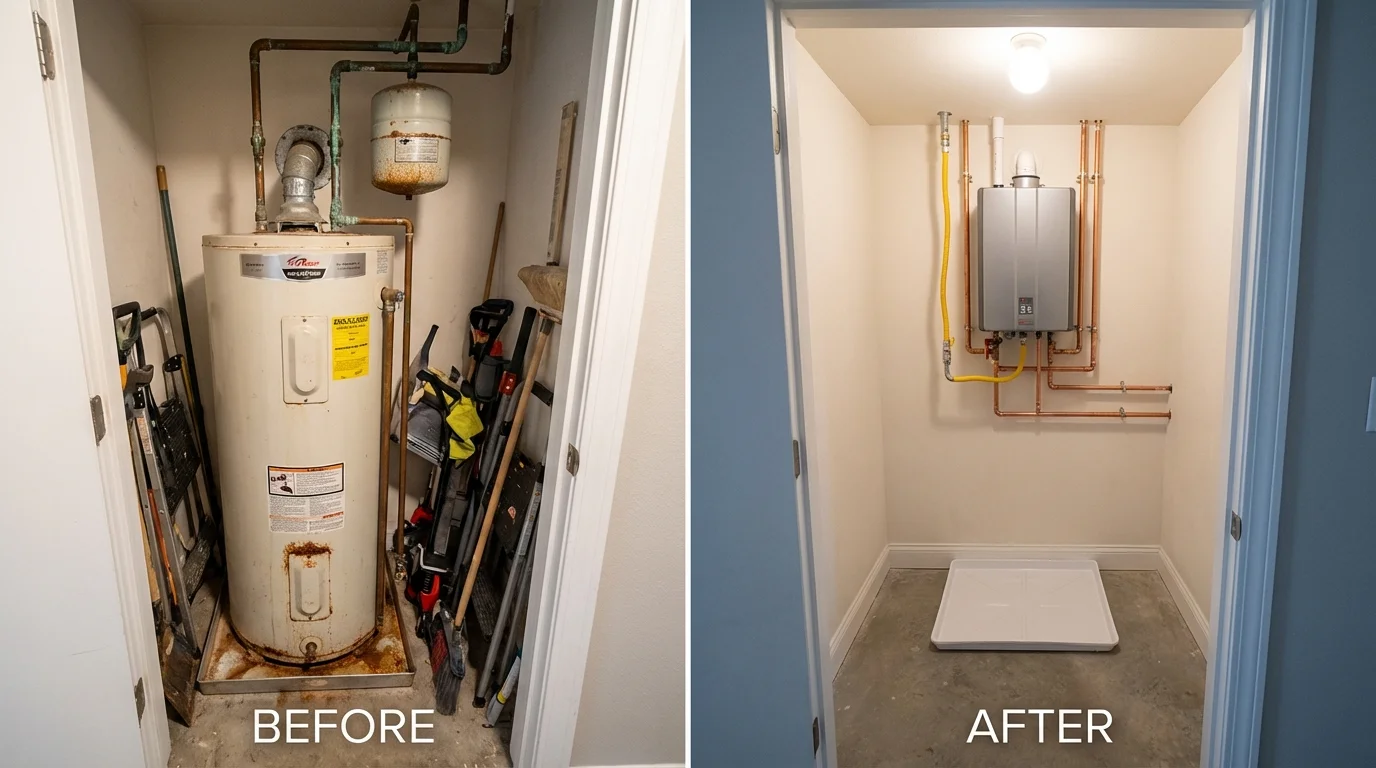 Tank water heater versus wall-mounted tankless unit comparison for Kennett Square, PA homeowners