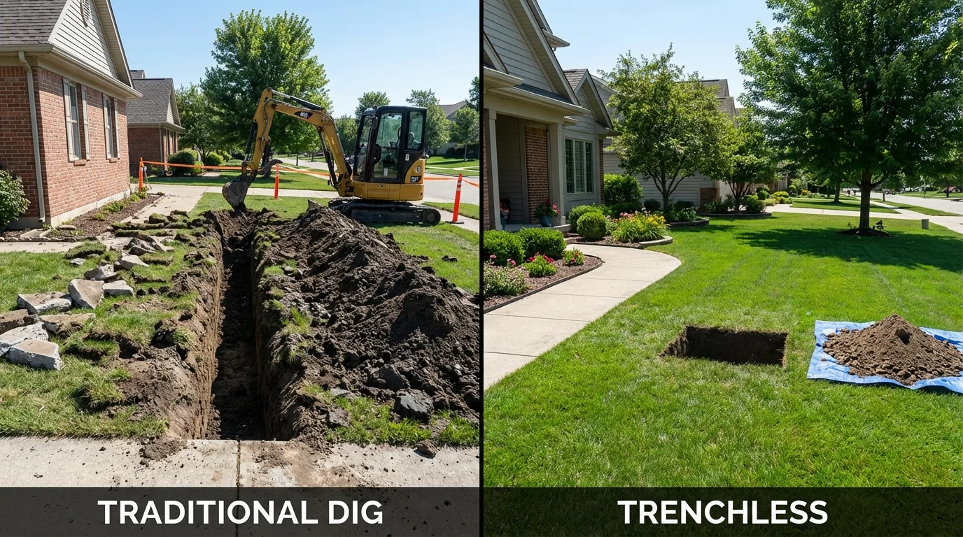 Trenchless sewer repair with minimal yard damage versus traditional excavation in Kennett Square, PA
